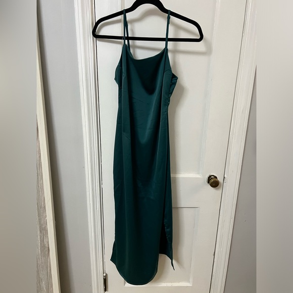 mermaid dress off the shoulder Emerald Off-shoulder Satin Slit Mermaid Custom Made Prom Dress